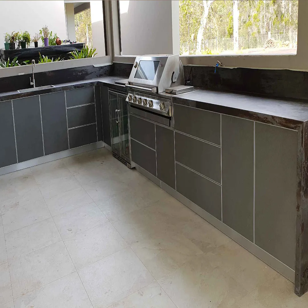 kitchen install, laminam benchtops, outdoor kitchen